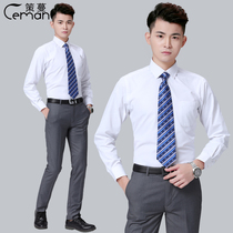 Ceman Spring and Autumn Mens Business Slim Long Sleeve Workers Bank 4s Property White Shirt Mens Professional Dress Shirt