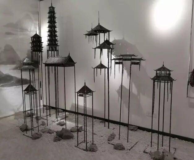 Chinese Iron Art Cool Pavilion Dining Room Dining Room Dining Room Dining Hall Wall Decoration Hotel Aisle Door Hall Water View Metal Pendulum