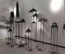 Chinese Iron Art Cool Pavilion Dining Room Dining Room Restaurant Clubhouse Wall Decoration Hotel Aisle Door Hall Waterscape Metal Pendulum