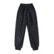 ANYQUESTION/Black gray dark printed silky all over printed Elastic waist trousers casual sport