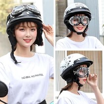 Head Grey Helmet Electric Car Helmet Adult Wind Mirror 100 lap semi-capsized female style young black wind-proof minimalist electric bottle car