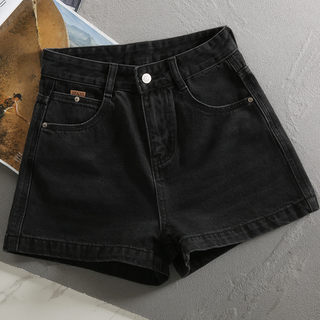 Black Denim Shorts for Women, Loose Fit, New 2025 European Style, High-End Fashion, A-Line, High-Waisted, Wide-Leg, Petite Hot Pants