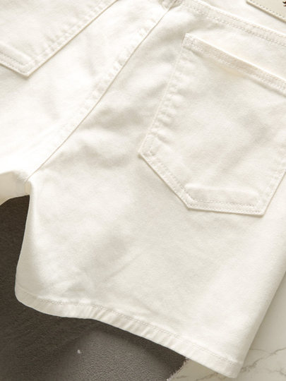 White Denim Shorts for Women, Summer High-Waisted, Wide-Leg, Loose Fit, 2026 Popular Style, Petite European High-End A-Line Hot Pants