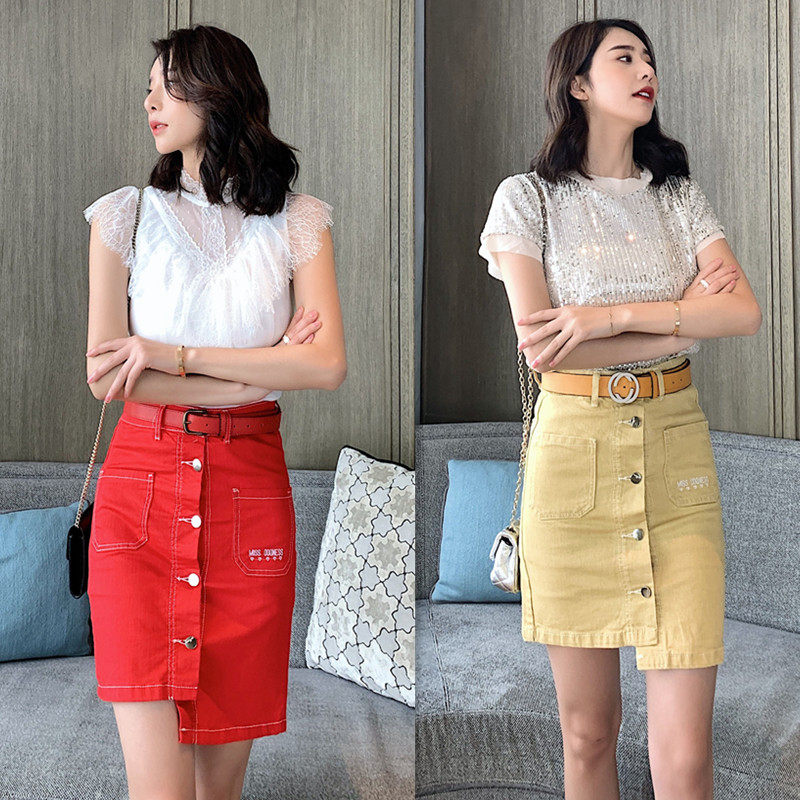 Home Cowboy Dress Woman Summer New Korean version Slim Fit Slim Fit High Waist 2019 Red Elastic Wrap Hip Half Body Skirt