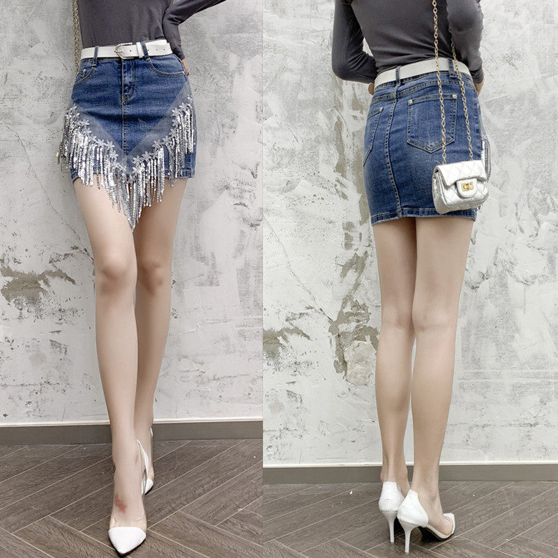 Denim Skirt Woman Summer Bag Hip Short Dress Spring Dress New Fashion Bright Sheet Tide Slim Fit Stretch Sexy Step Skirt