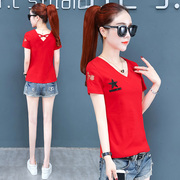 T-shirt nữ 2020 mới mùa hè váy Hàn Quốc phiên bản của chiếc áo khoác mùa hè xu hướng phong cách phổ biến Han Fan quần áo ngắn tay cổ chữ V