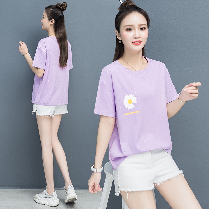 Ít Daisy 2020 Casual mới ngắn tay áo thun nữ Loose Hàn Quốc mùa hè thời trang ăn mặc nửa tay áo