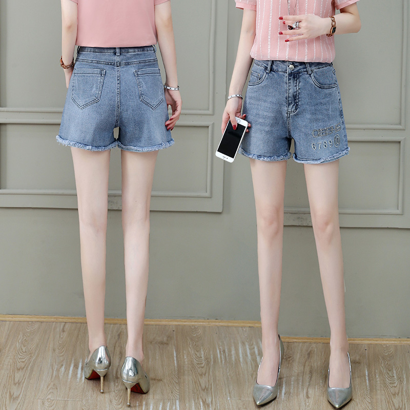 Lưng cao rộng chân quần short denim nữ mùa hè 2020 thời trang thời trang mùa hè loose-fitting một chữ mỏng quần nóng thủy triều