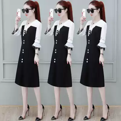 New dress women 2021 pop spring temperament long sleeve spring fashion skirt Taiwan stitching waist slim