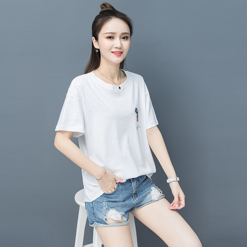 Cartoon in trắng ngắn tay Hàn Quốc phiên bản lỏng lẻo nửa tay áo hẹn hò quần áo mùa hè 2020 đơn giản phong cách lười biếng áo nhỏ thủy triều