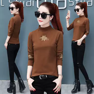 2021 base shirt female soil long sleeve autumn and winter New coat Korean version of inner jacket foreign style Tide plus velvet autumn shirt