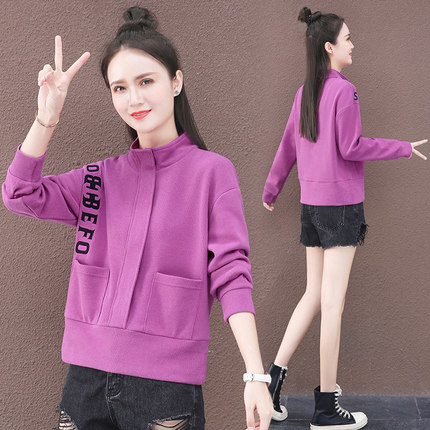 Half-laced short-style collar sports shirt lady new 2022 fall Korean version casual sports long sleeve blouses foreign pie