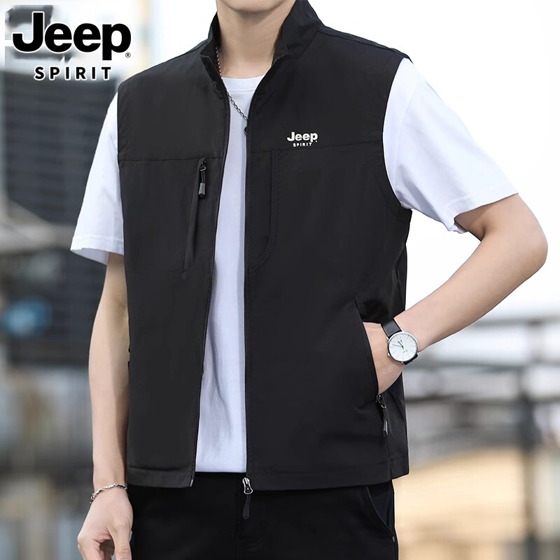 Jeep Multi-Pocket Stand Collar Vest for Men, Summer 2026 New Trendy Casual Men's Sleeveless Jacket