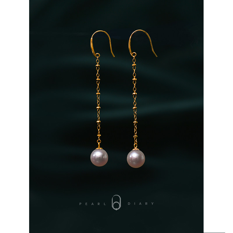 (Cardamom) Round Aurora Freshwater Pearl Earrings Gold 18K Imported Ear Refining Fashion Earrings Female Ear Hook Earrings