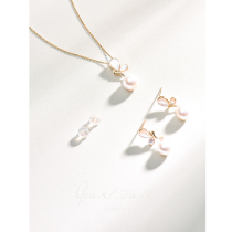 Butterfly set 14K gold Earrings Pearl Necklace