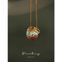 18k golden sea water golden beads and Australian White cut Mabei pendant Aurora colorful pearl pendant necklace daily jewelry
