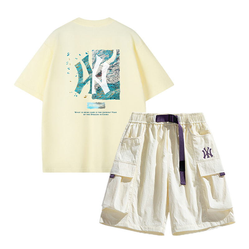 Outlet Set for Men, Summer Trendy Brand, Stylish Loose Casual Sports Short-Sleeve T-Shirt and Shorts Two-Piece Set