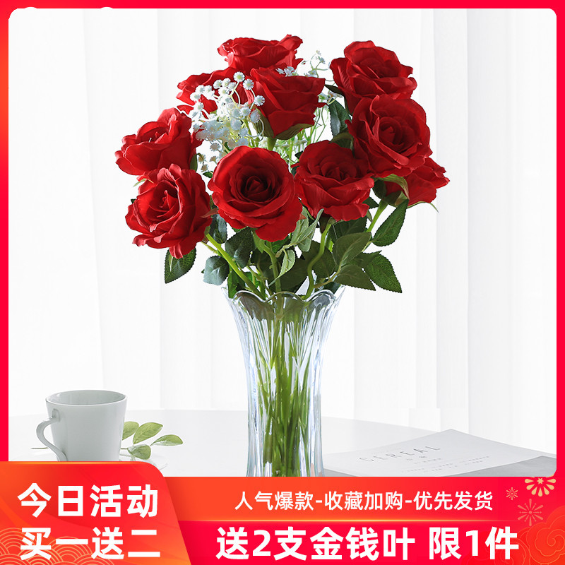 Simulation single rose bouquet living room decoration fake flower ornament dry flower dining table home arrangement ornaments indoor silk flowers