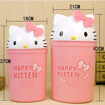 Kt Trash Can with Flip Lid, Household Plastic Trash Can, Cartoon Storage Bin (Large and Small Sizes)