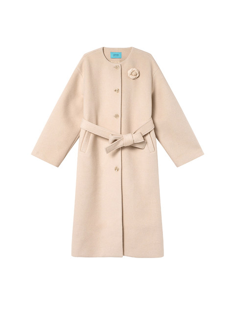 Xxning French Floral Brooch Woolen Long Coat for Women, Autumn High-End Woolen Coat for Wealthy Young Ladies