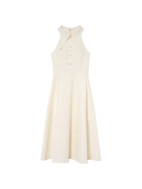 Xxning French-Style Halter Neck Small Stand Collar Waist-Cinching Dress for Women, Niche Design New Style Suit Collar Waist-Cinching Long Dress