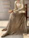 Xxning French-Style Pleated Printed Skirt for Women, New Winter High-Waisted Slimming A-Line Elegant Mid-Length Skirt