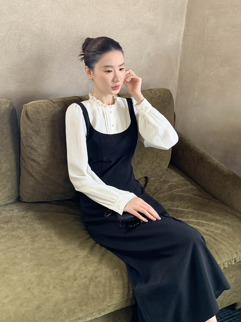 Xxning French-Style Fake Two-Piece Hepburn-Style Dress for Women 2025 Autumn and Winter New Waist-Slimming Elegant Long Dress