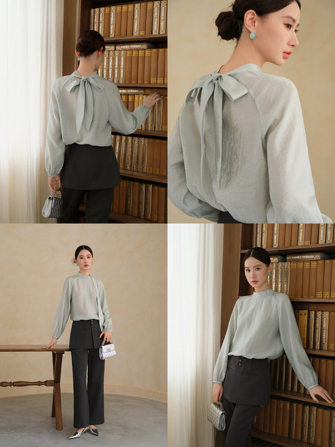 Xxning French-Style Flutter Collar Raglan Sleeve Loose Shirt for Women, New Autumn and Winter Style, Light Luxury, High-End, Elegant Top