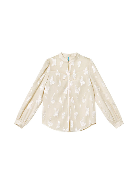 Xxning New Chinese Style Butterfly Jacquard Satin Shirt for Women, Early Spring National Style Long Sleeve Versatile Niche Casual Top