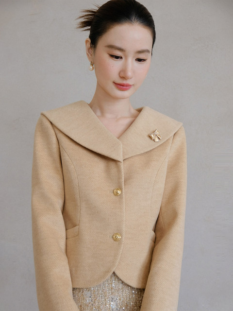 XXNING French retro large lapel small off-shoulder coat, high-end design, age-reducing short coat top