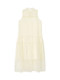 Xxning French-Style Mesh Patchwork Stand-Up Collar See-Through Tiered Dress for Women, Hepburn-Style White Fairy Dress