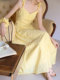 Xxning French-Style Ruffled Spaghetti Strap Dress for Women, Atmospheric Seaside Vacation Style Fairy Long Dress