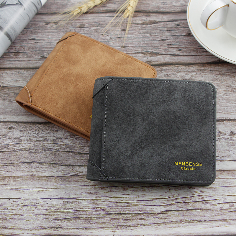 Men's vintage wallet short simple scrubbed multi-card slot can put driver's license young male student coin clip noisy