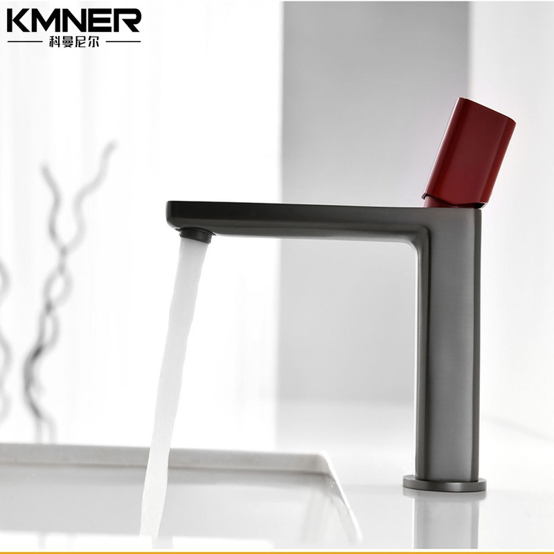 Bathroom cabinet hot and cold basin faucet washbasin single hole countertop basin full copper gun off-white heightened faucet bathroom