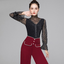 Latin dance jacket practice clothes womens autumn and winter new modern National Standard Waltz dance costume high collar long sleeve