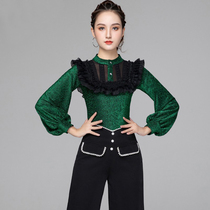 Modern National Standard Waltz Jacket Women autumn and winter New Dance costume Latin dance practice lantern long sleeve shirt