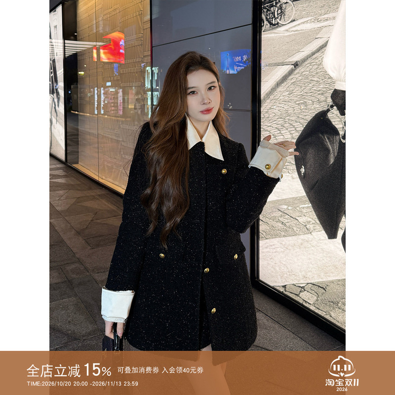 Liixu Black Chanel-Style Suit for Women, Autumn and Winter New High-End Slim-Fit Blazer and Shorts Two-Piece Set