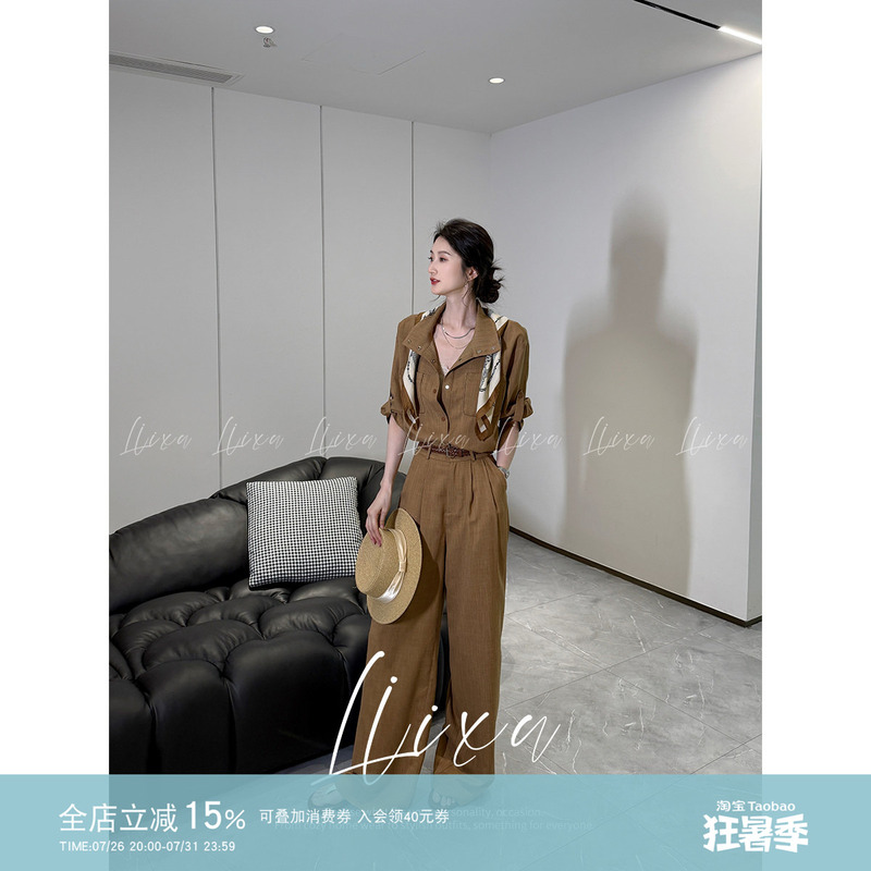 Liixu Summer Old Money Style Casual Elegant Suit Casual Shirt Drapey Wide-Leg Pants Slimming Commuting Complete Set Liixu Summer Old Money Style Casual Elegant Suit Casual Shirt Drapey Wide-Leg Pants Slimming Commuting Complete Set