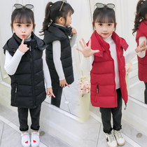 2022 new childrens vest winter thickening boys and girls baby middle and big children down cotton vest hooded outside wear tide