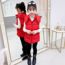 2022 new childrens vest winter thickening boys and girls baby middle and big children down cotton vest hooded outside wear tide