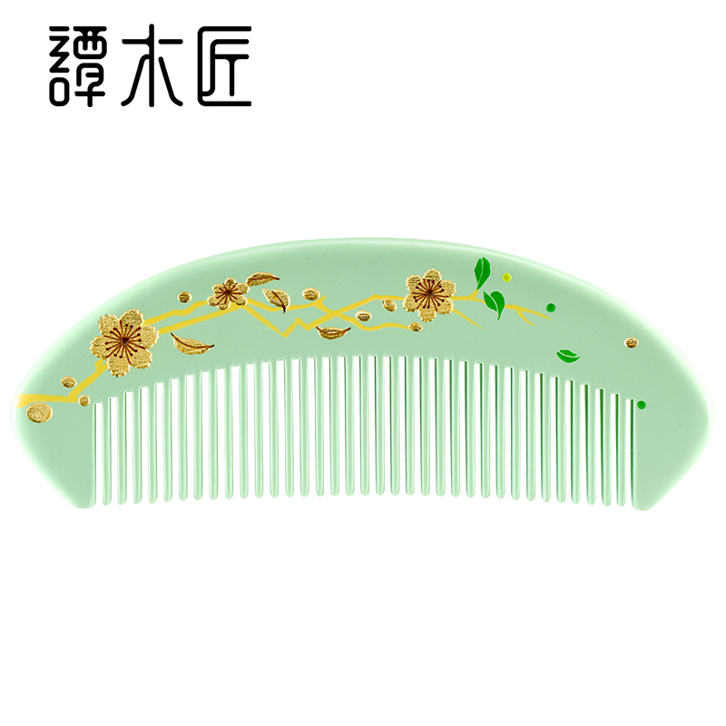 Carpenter Tan gift box Lacquer art comb (flower rich L) Natural wood comb to send mom to send girls