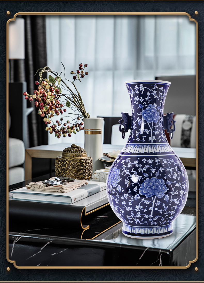 Jingdezhen ceramics imitation the qing qianlong blue tie up branch lotus bottle craft supplies sitting room bedroom study furnishing articles