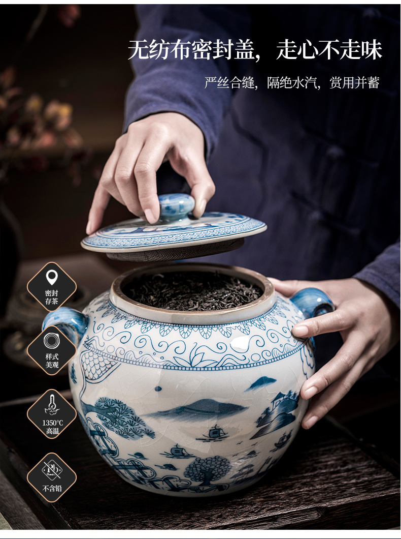 Jingdezhen ceramic tea pot seal pot of new Chinese style household she prevention of blue and white porcelain storage moistureproof furnishing articles large