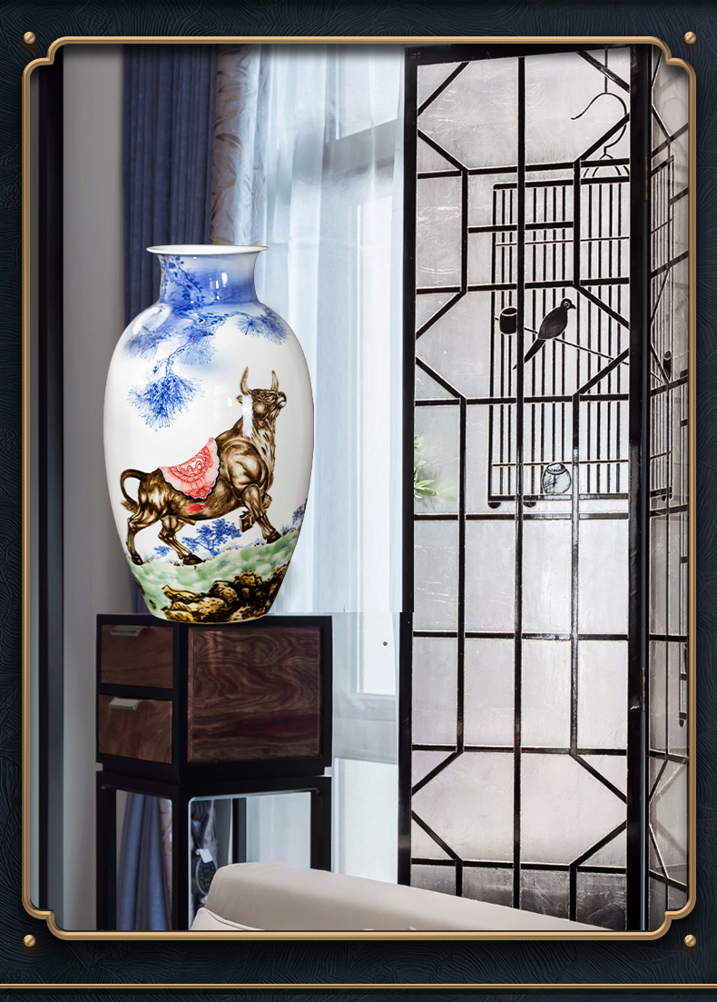 Jingdezhen ceramics prosperous blue vase flower arranging Chinese style restoring ancient ways furnishing articles sitting room TV cabinet decoration