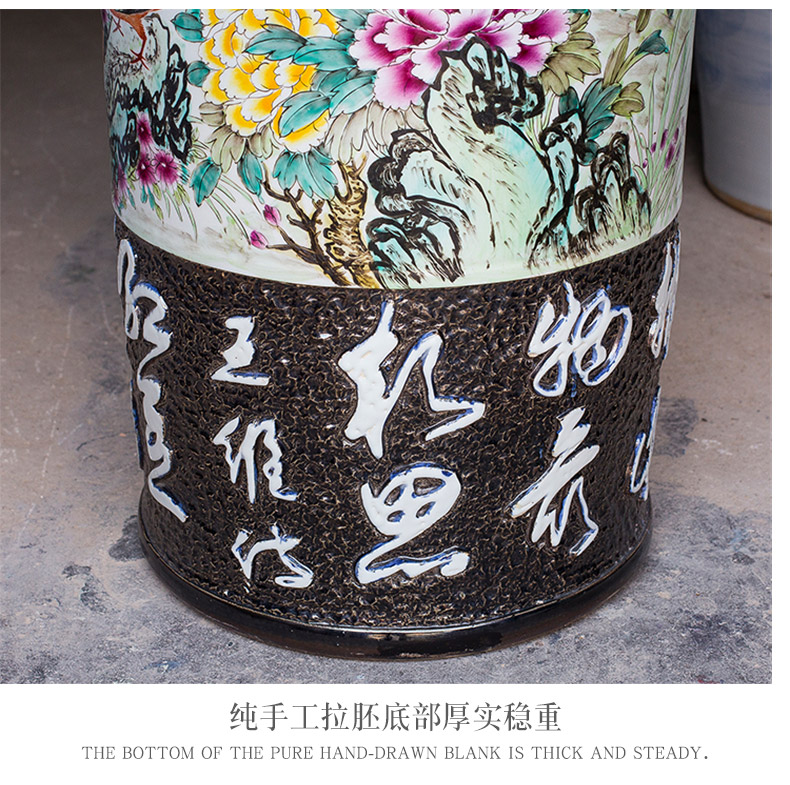 Jingdezhen ceramics powder enamel hand - carved quiver landing big vase villa hotel furnishing articles opening gifts