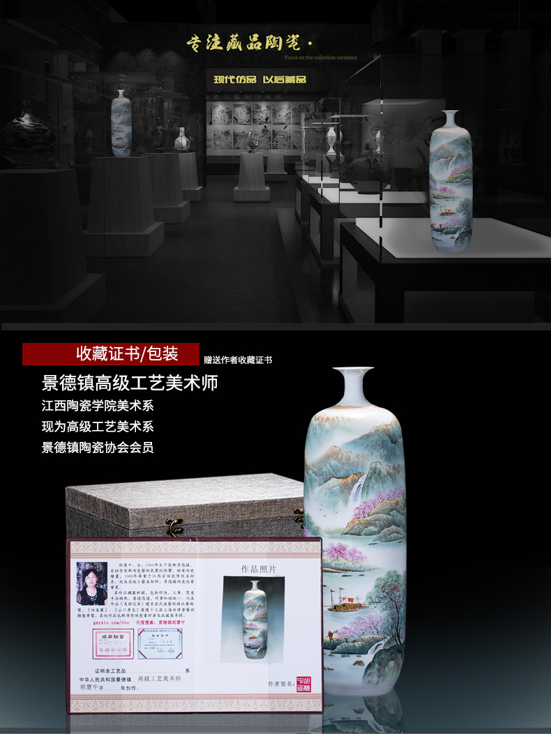 Jingdezhen ceramics by hand draw pastel landscape floor vases, new Chinese style adornment furnishing articles large living room