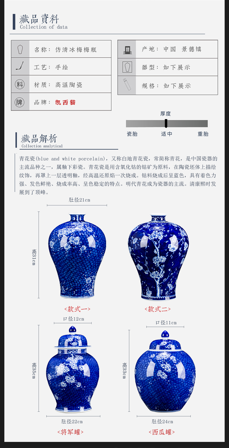 Jingdezhen ceramics archaize Kang Xiqing ice MeiWen hand - made vases furnishing articles Chinese flower arranging porch is decorated living room