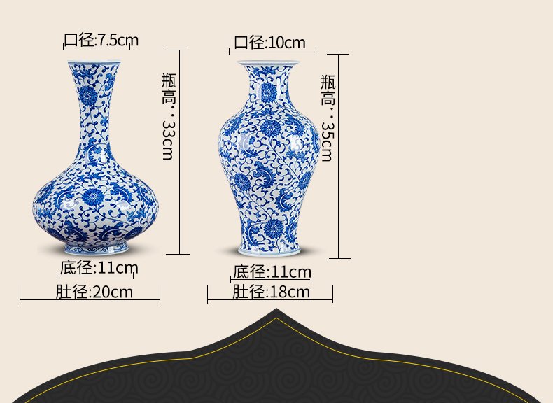 Jingdezhen ceramic hand - made of blue and white porcelain vases, flower arrangement Chinese style household living room TV cabinet decoration decoration