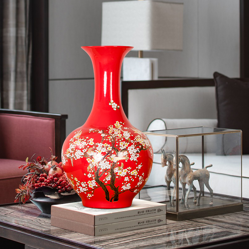 Beaming Chinese jingdezhen ceramics red vase bedroom adornment study of new Chinese style porch place
