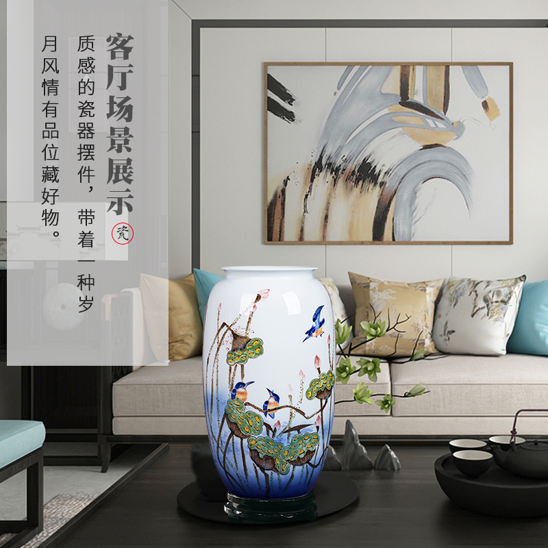 Jingdezhen ceramic masters hand draw blue and white porcelain vase furnishing articles of Chinese style household living room TV cabinet flower decorations